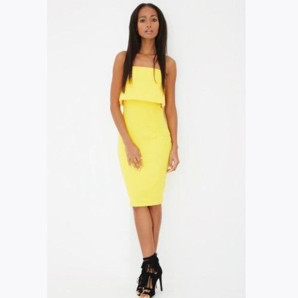 LAVISH ALICE Yellow Bandeau Bodycon Midi Dress 6 - Picture 9 of 13